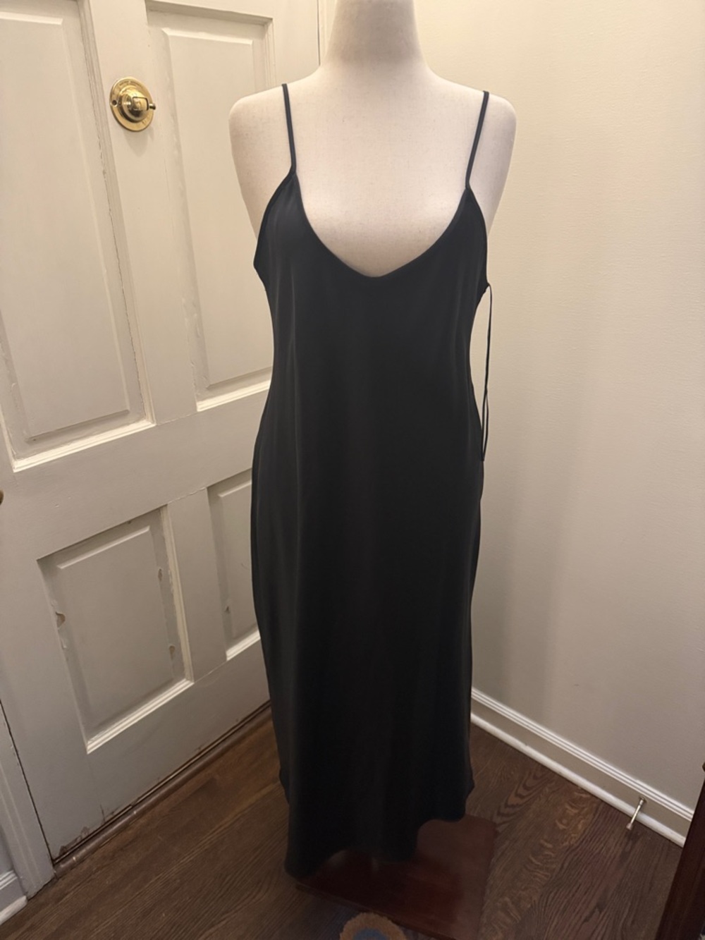 Zara Black Slip Midi Dress with Spaghetti Straps